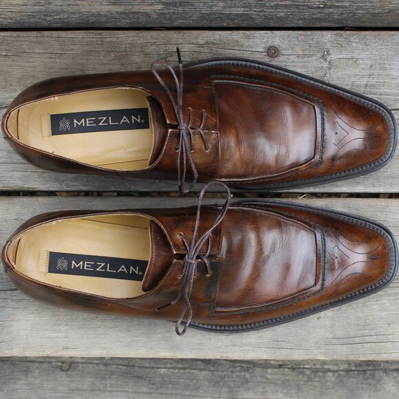 Mezlan Brown Leather Medallion Toe Derby, Men's 10 M, Made in Spain, EUC - Picture 8 of 15
